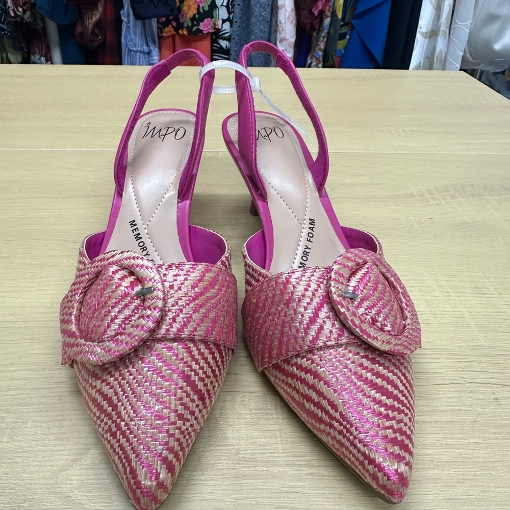 Impo Pink Woven Pointed Toe Slingback Heels NWOT